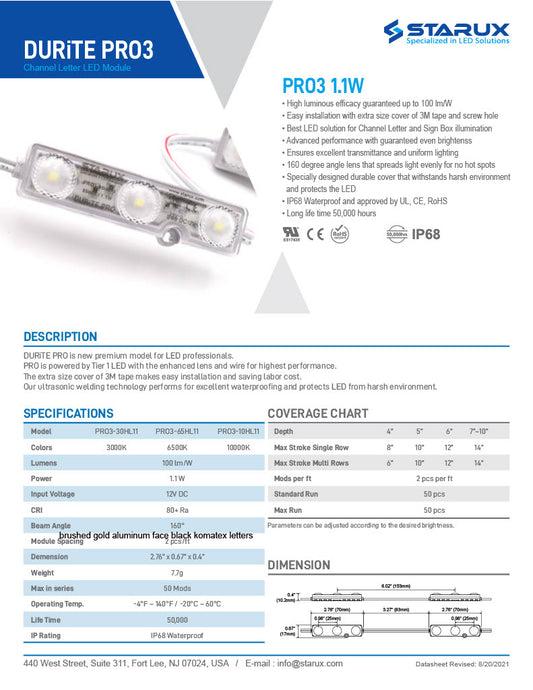 DURiTE PRO3 Channel Letter LED Module 1.1W White (1 bag of 100 modules)